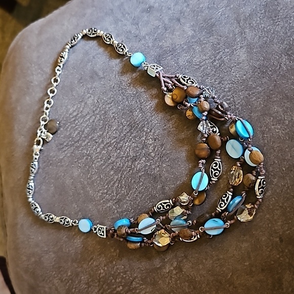 BRIGHTON Western Crown Shell Wood Knot Beaded Multi-strand Necklace - Picture 2 of 9